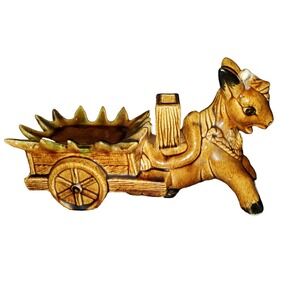 Vintage Ceramic Donkey Cart Planter Rustic Farmhouse Decor Figurine 12.5"‎